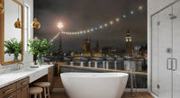 Cosy bathroom  paired with the Thames Twilight Scene wall mural after dark GD12841
