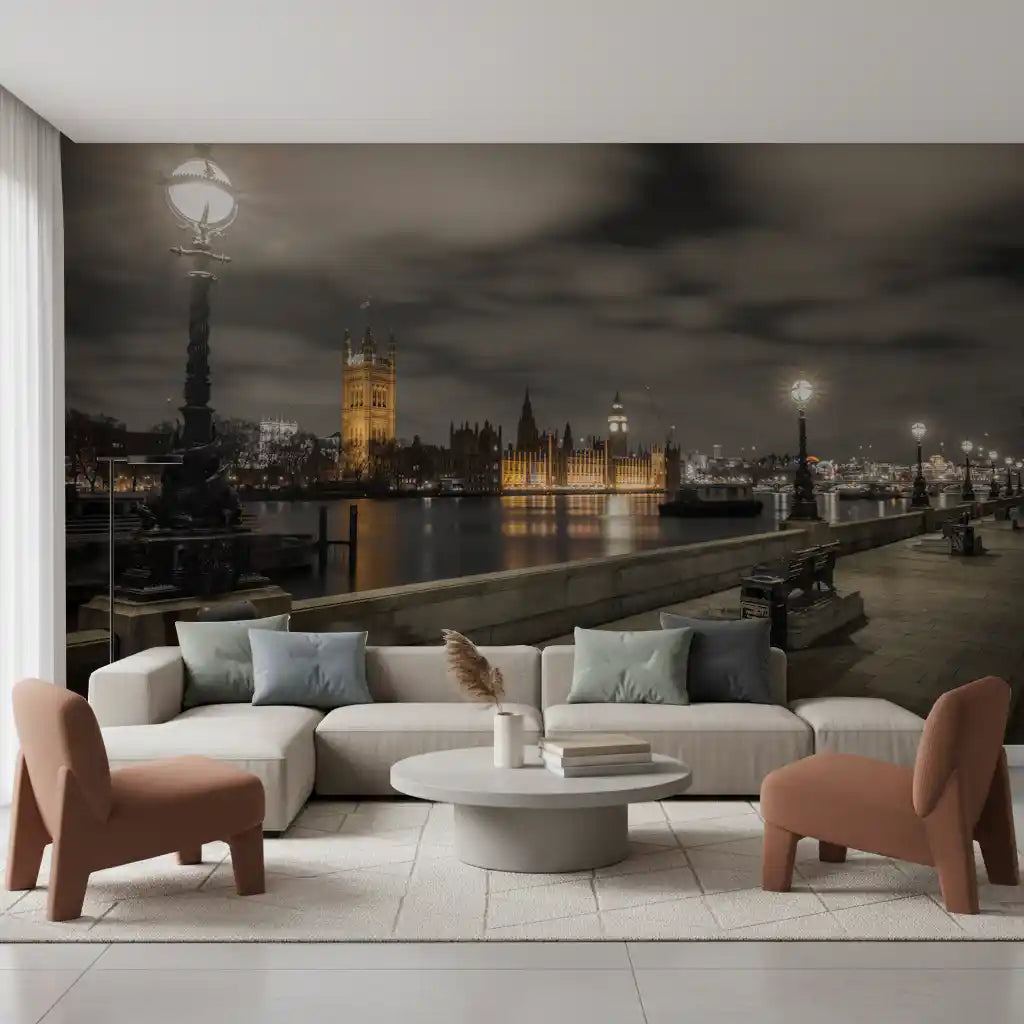 Evening light from the Westminster wall mural fills a quiet lounge GD12842
