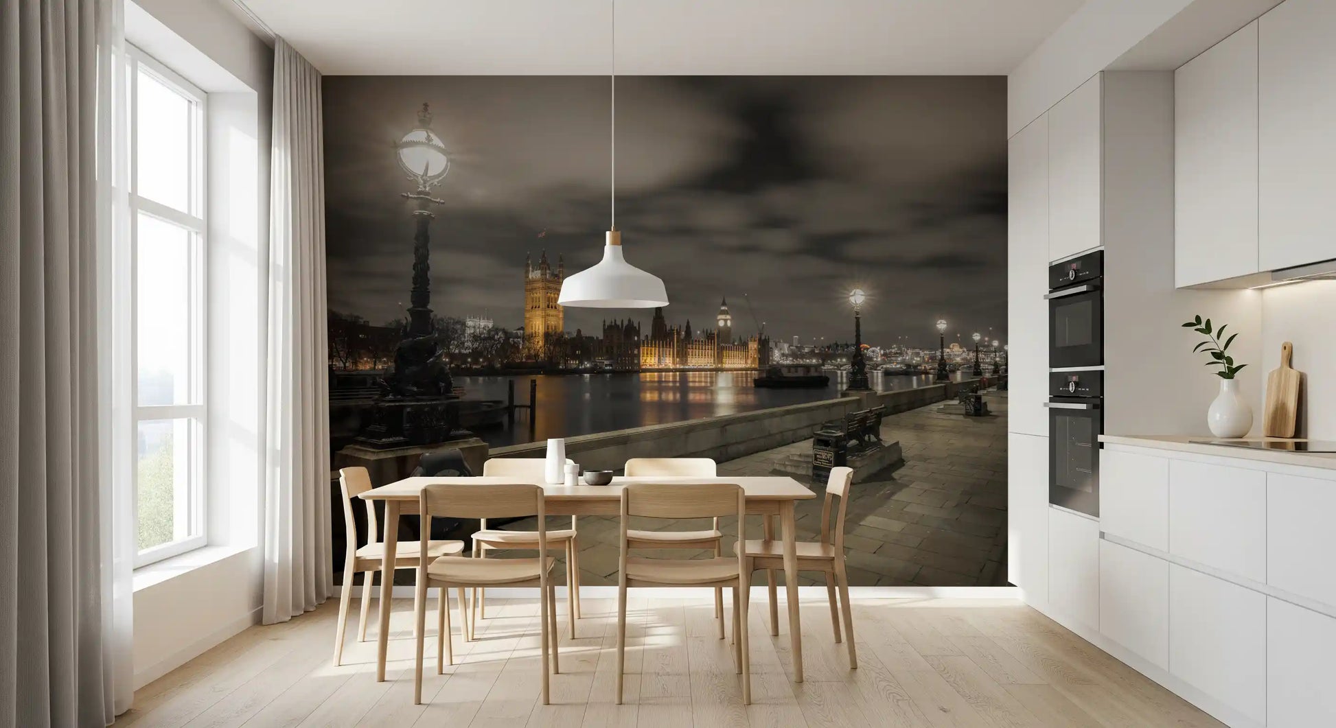This Westminster wall mural lights a kitchen-dining area after dark GD12842
