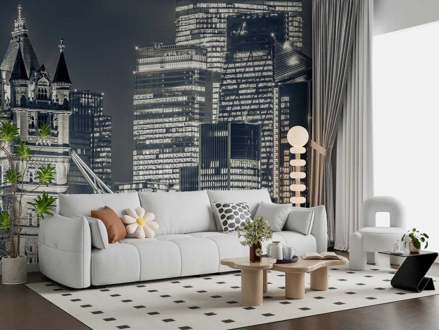 Monochrome Metropolitan Bridge View Wall Mural