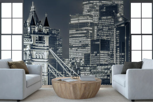 Monochrome Metropolitan Bridge View Wall Mural