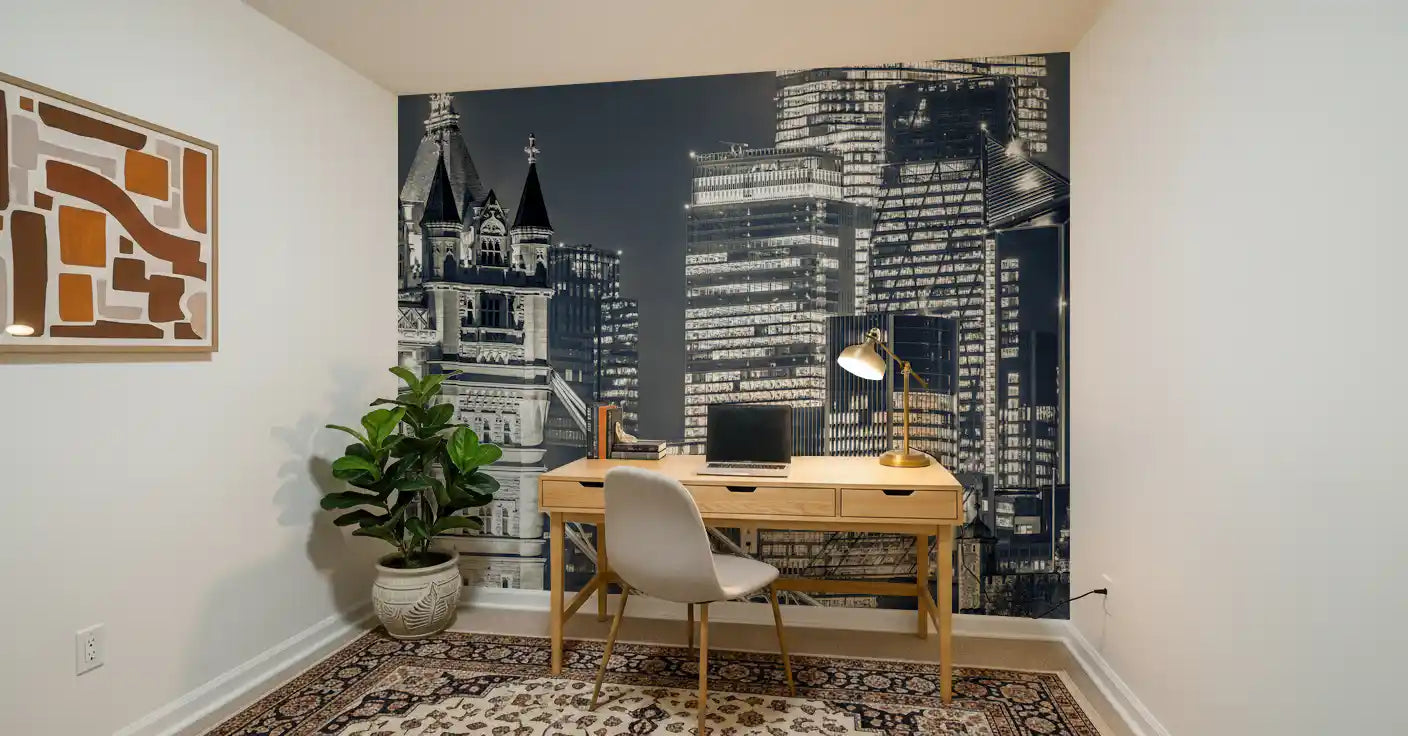Monochrome Metropolitan Bridge View Wall Mural