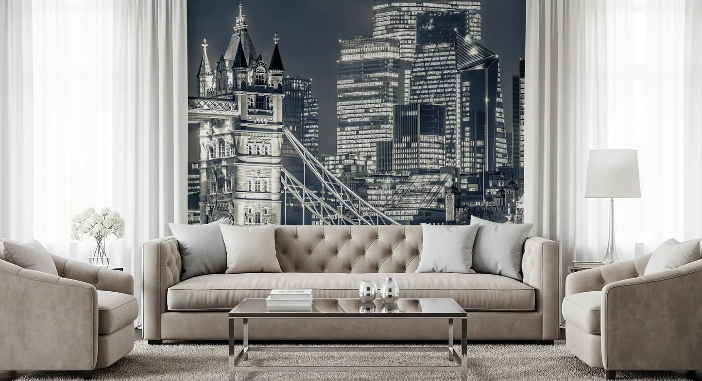Monochrome Metropolitan Bridge View Wall Mural