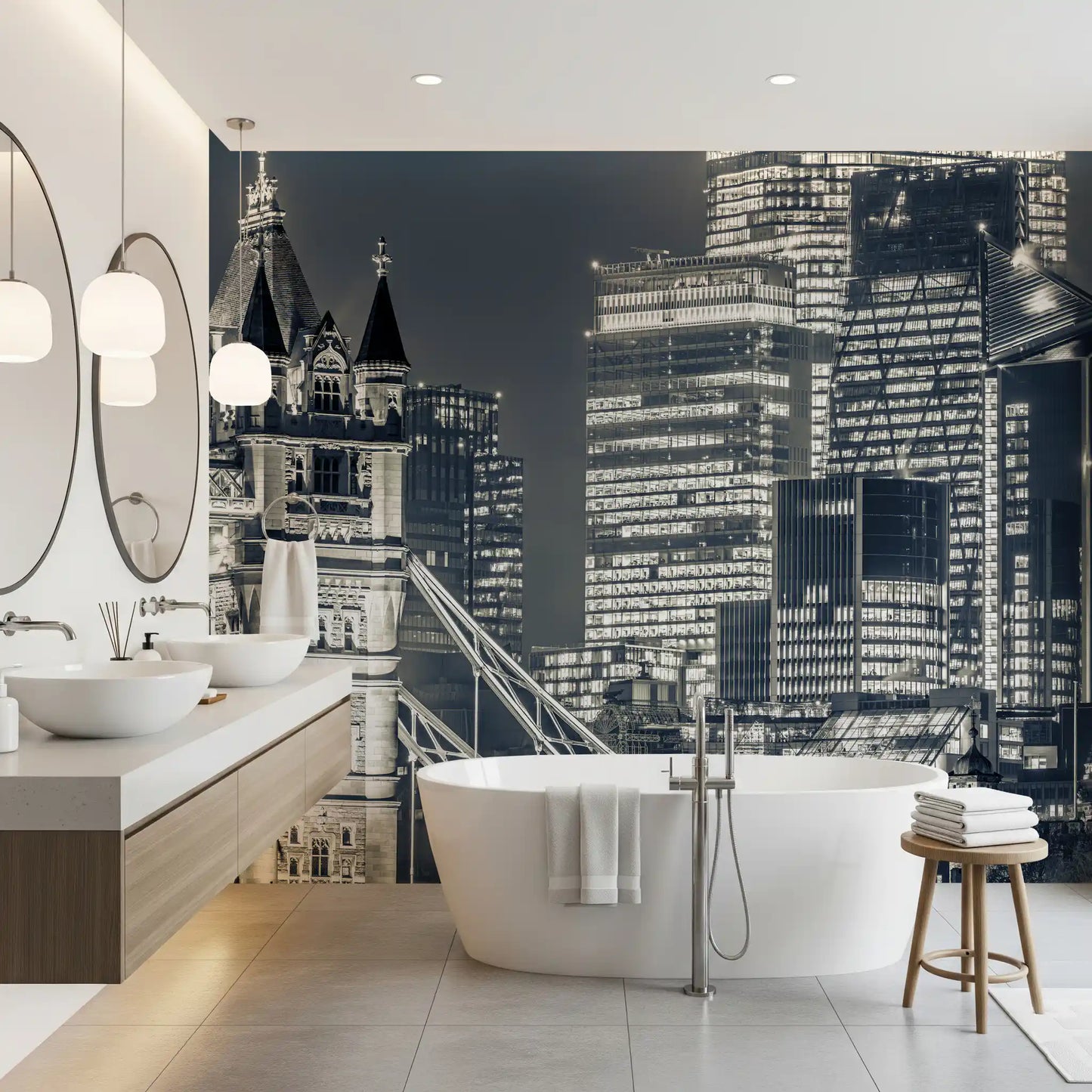 Monochrome Metropolitan Bridge View Wall Mural