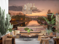 Reflective Sunset Canal Waters Wall Mural
