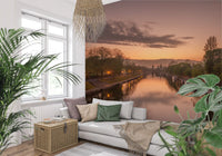 Reflective Sunset Canal Waters Wall Mural