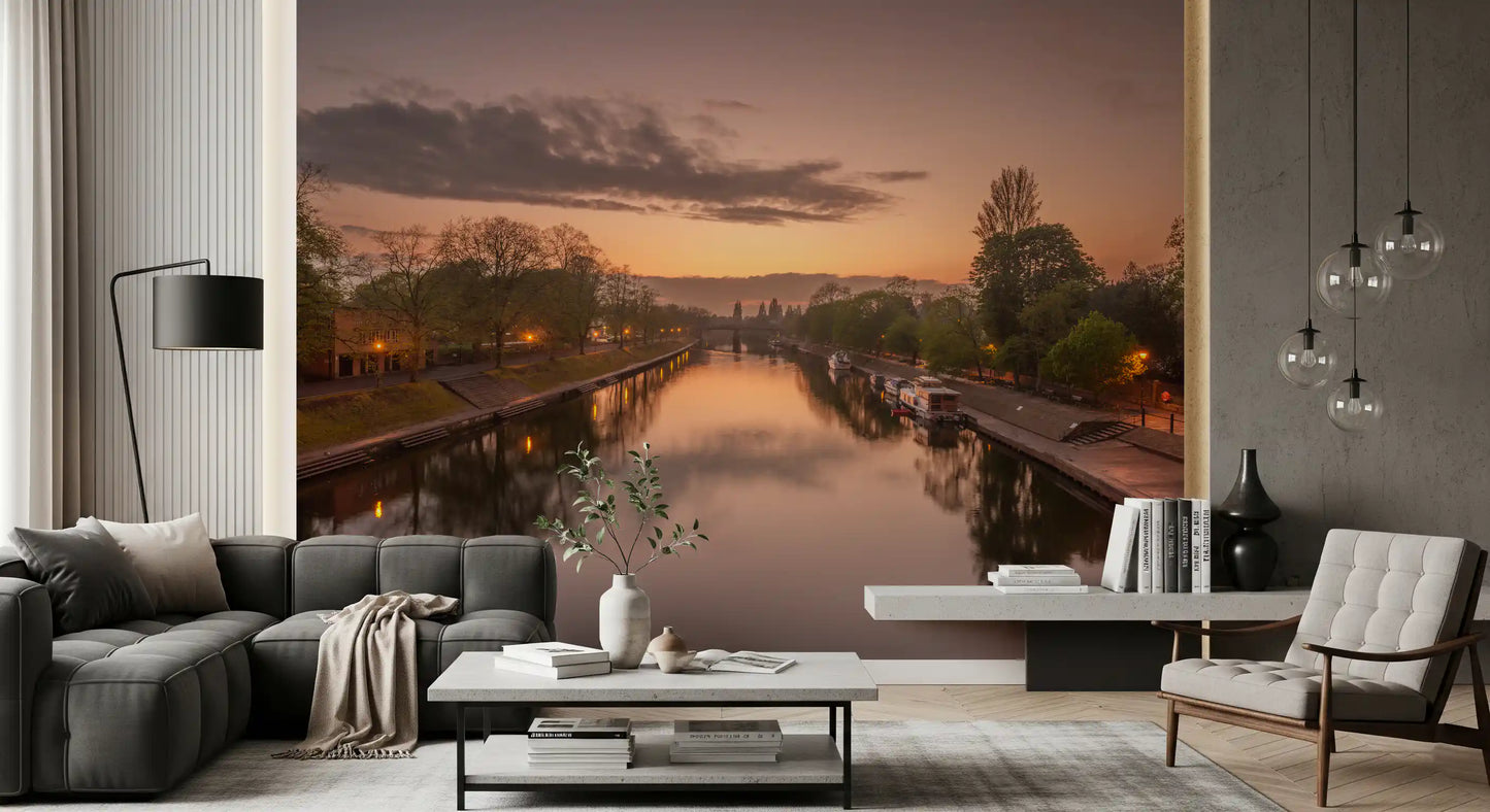 Reflective Sunset Canal Waters Wall Mural