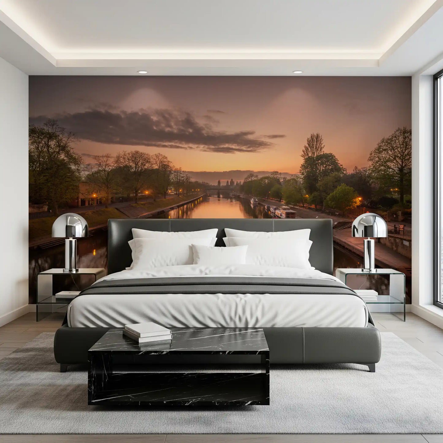 Reflective Sunset Canal Waters Wall Mural