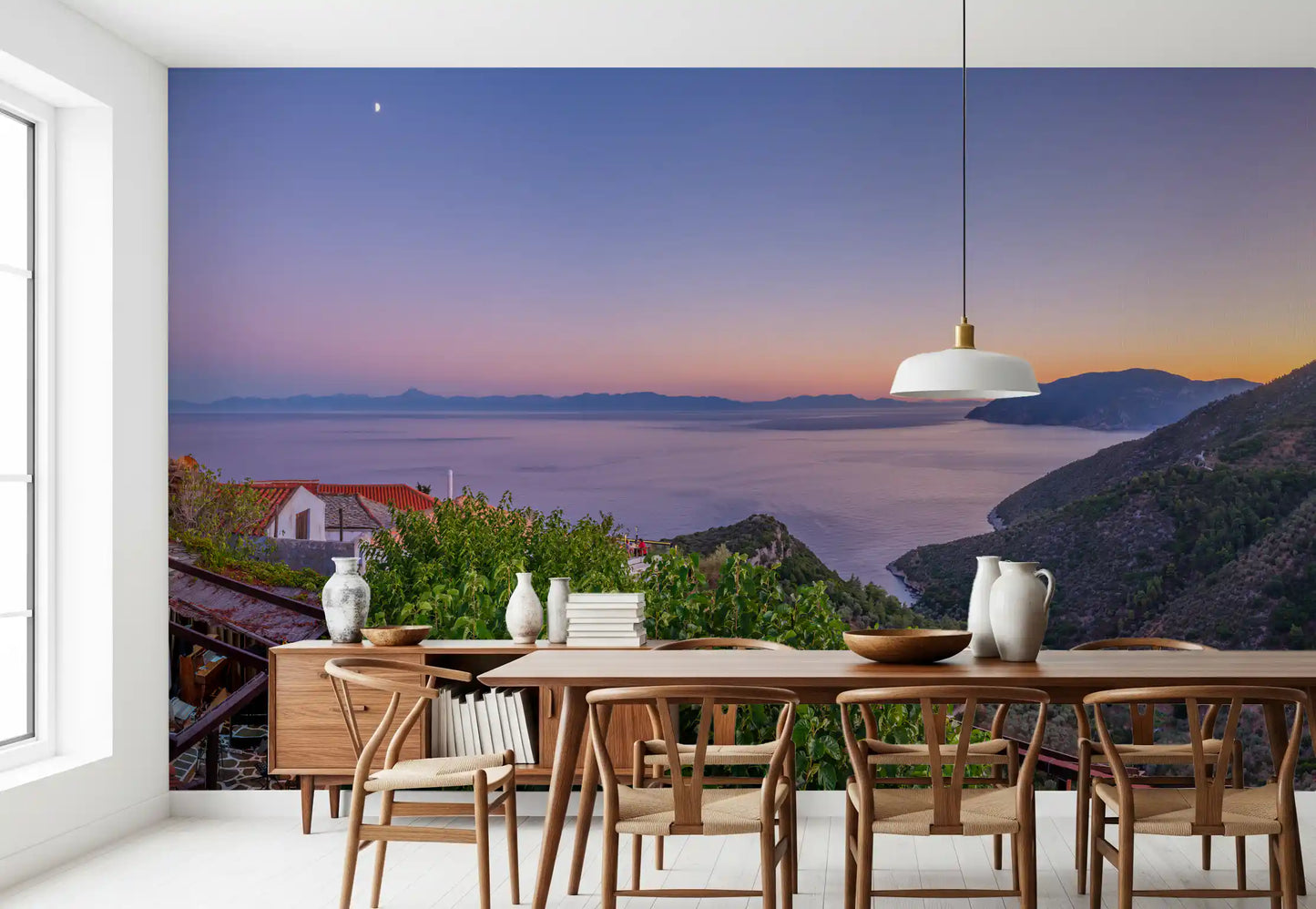 Mediterranean Twilight Village Vista Wall Mural