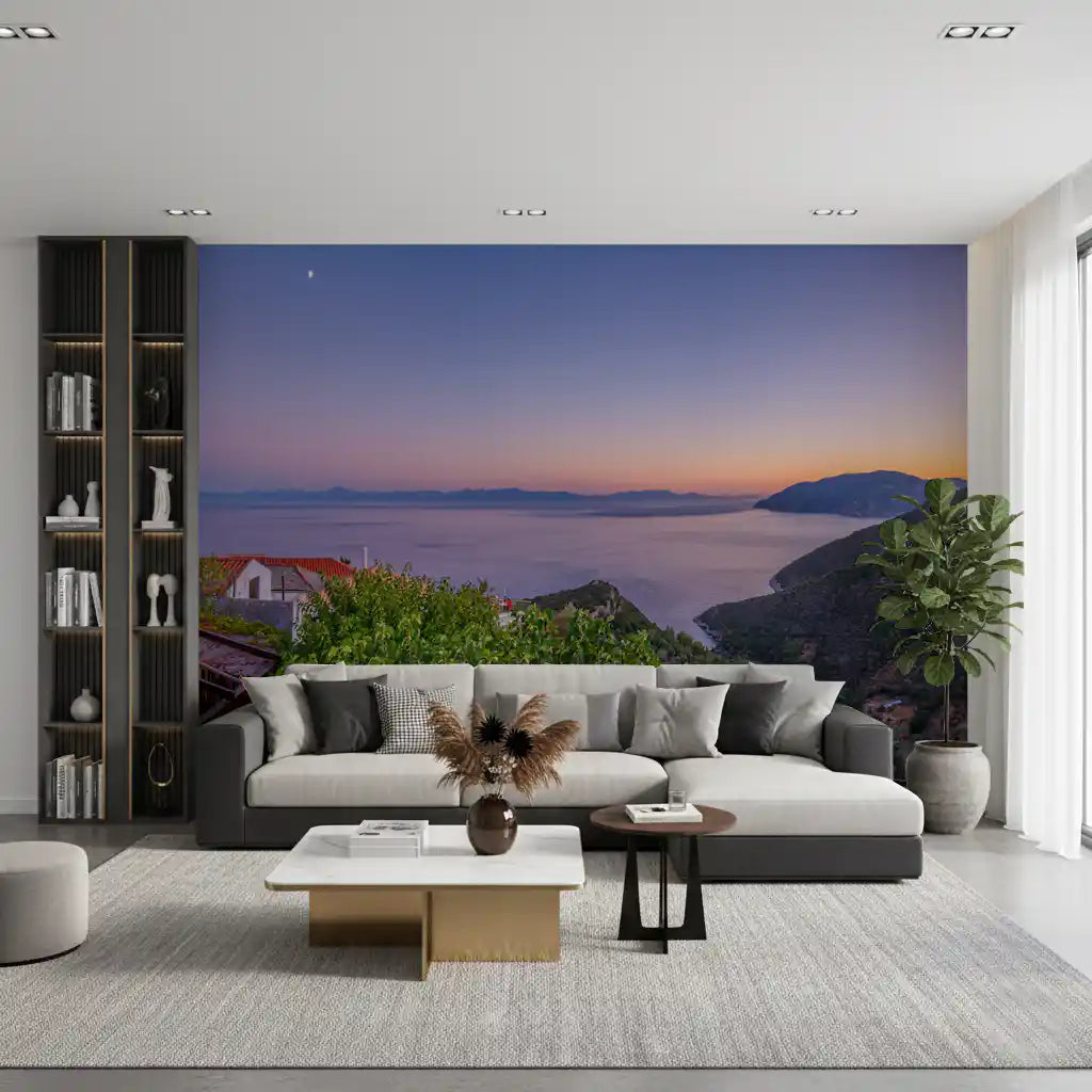 Mediterranean Twilight Village Vista Wall Mural