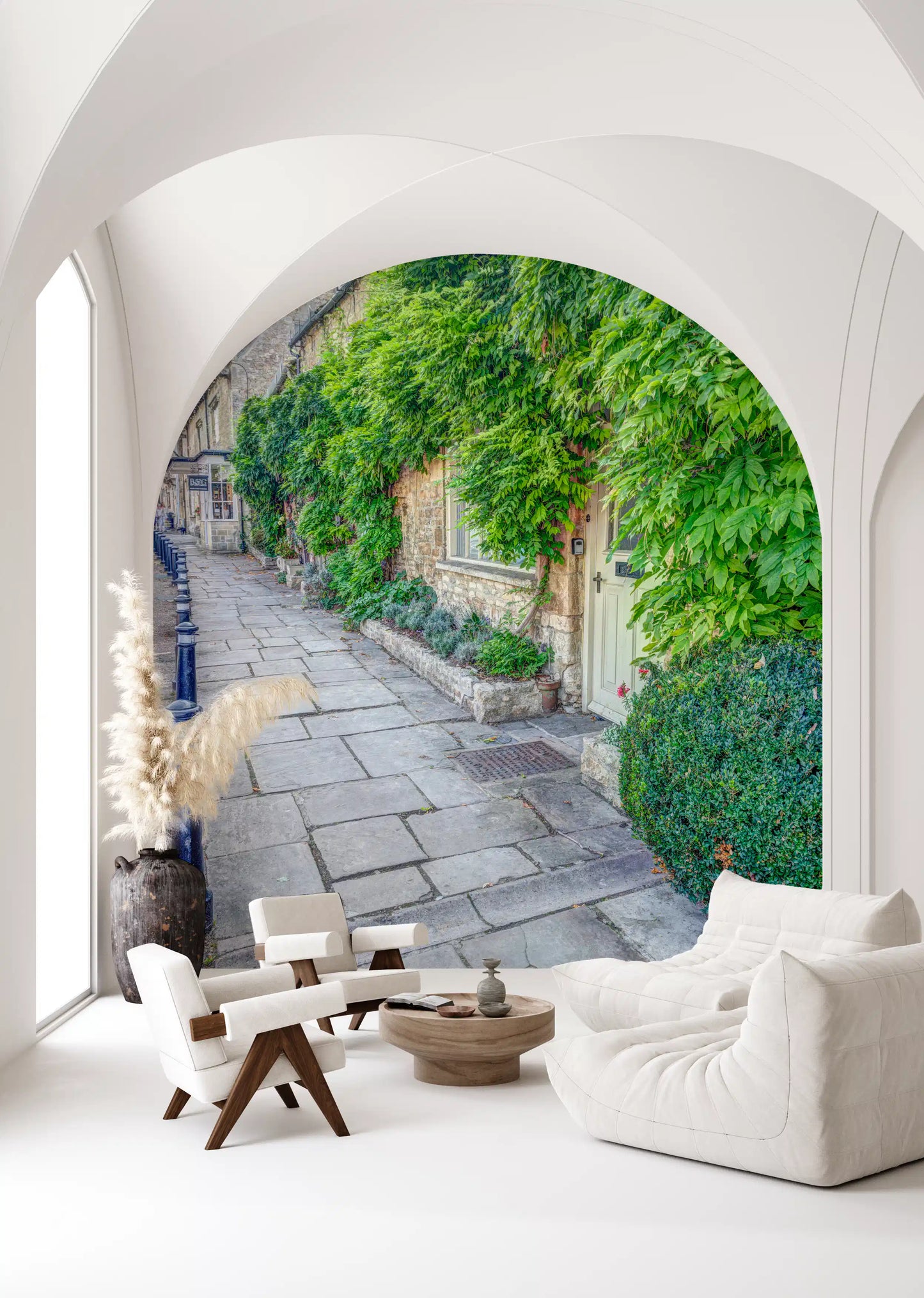 Rustic Stone Path and Climbing Ivy Wall Mural