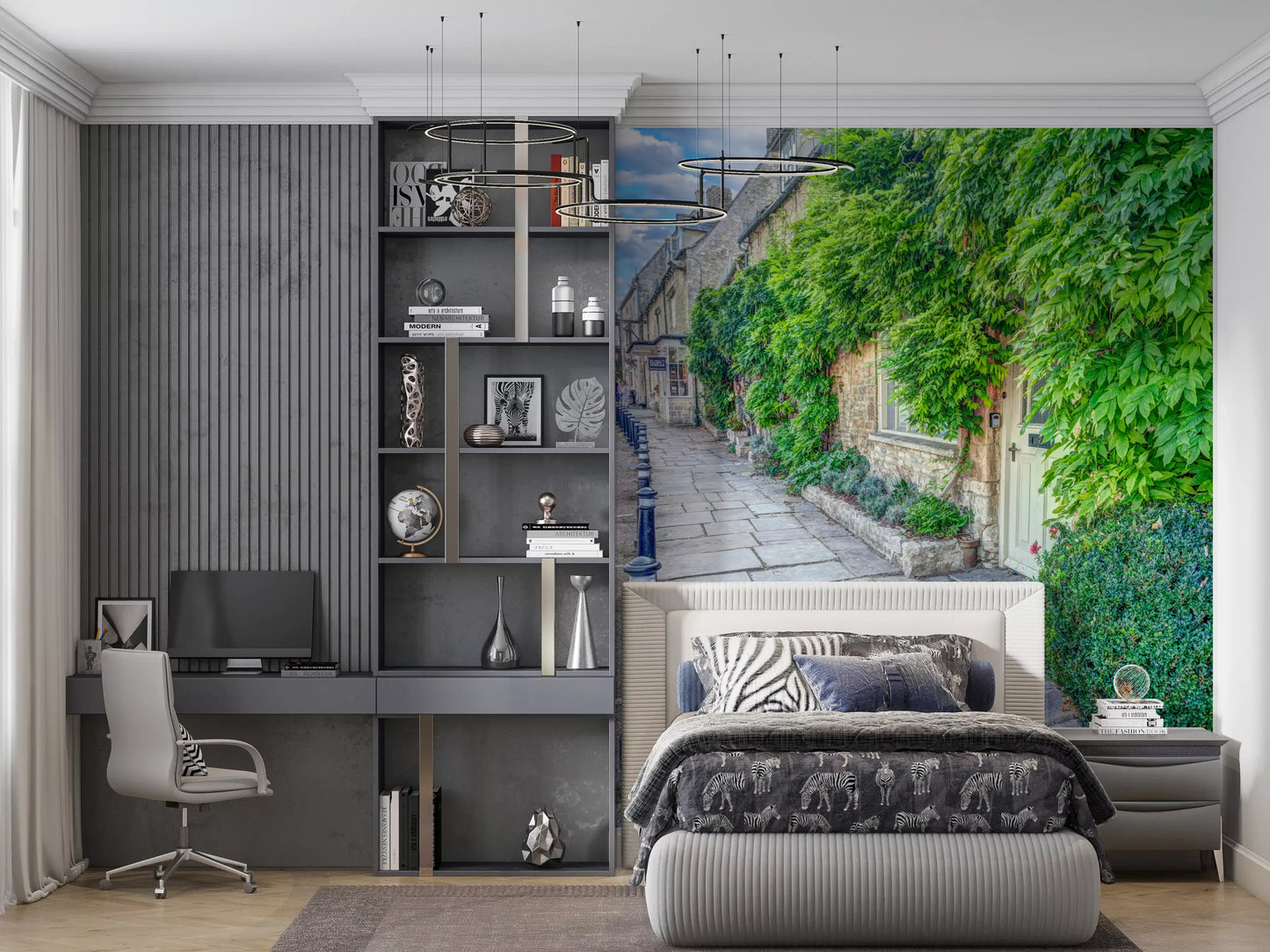 Rustic Stone Path and Climbing Ivy Wall Mural