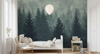 Misty Pine Forest Silhouette Wall Mural