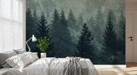 Misty Pine Forest Silhouette Wall Mural
