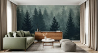 Misty Pine Forest Silhouette Wall Mural
