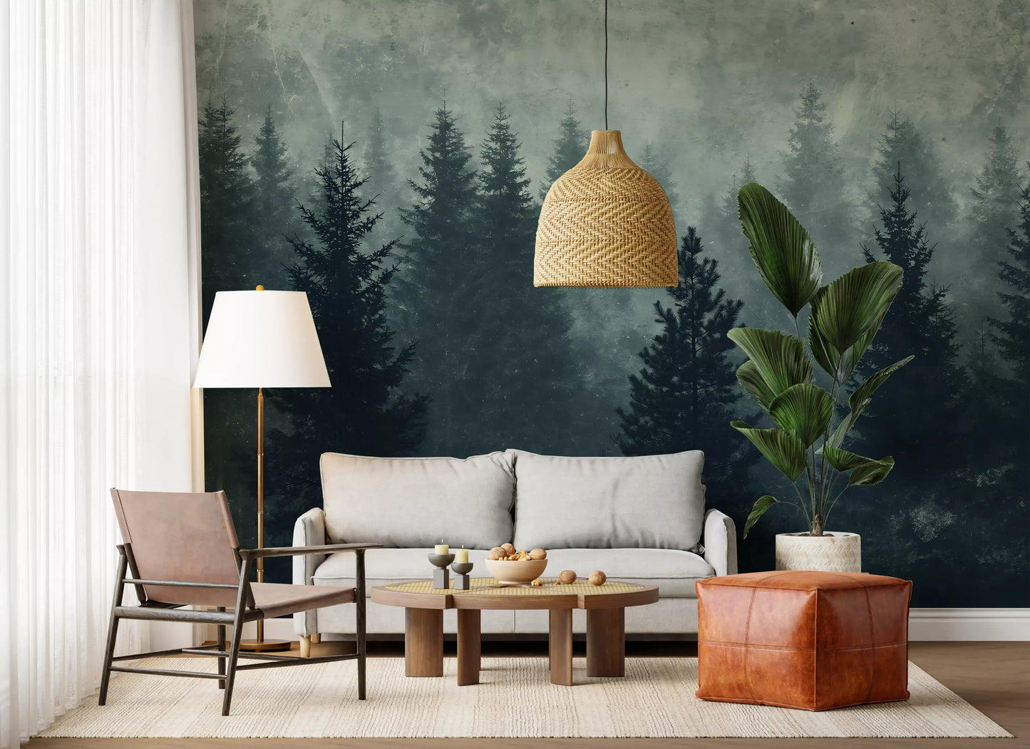 Misty Pine Forest Silhouette Wall Mural