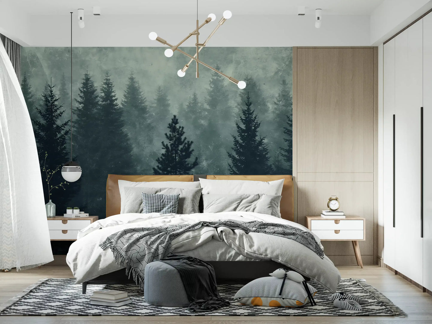 Misty Pine Forest Silhouette Wall Mural