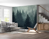Misty Pine Forest Silhouette Wall Mural