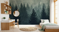 Misty Pine Forest Silhouette Wall Mural