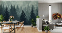 Misty Pine Forest Silhouette Wall Mural