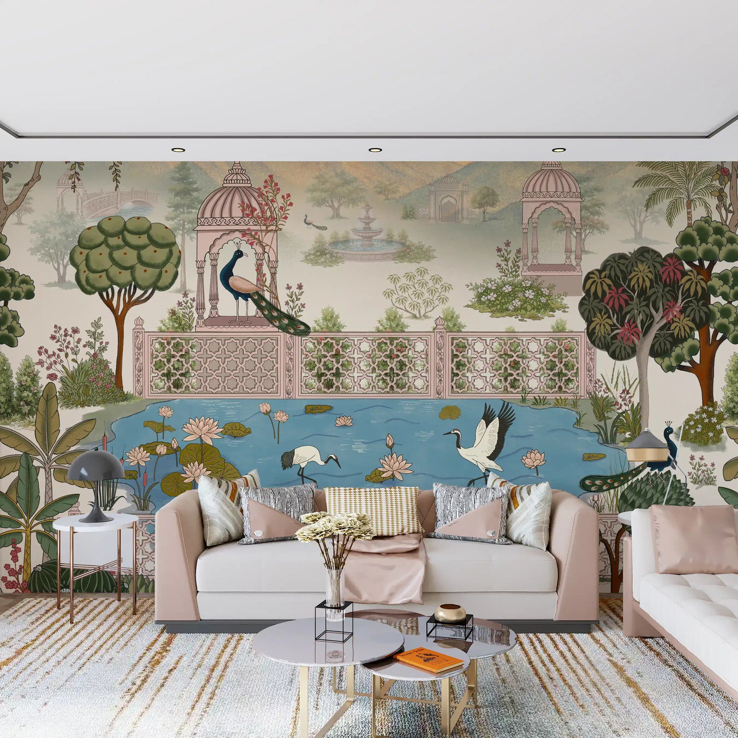 Serene Lotus Pond and Pavilion Vista Wall Mural