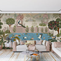 Serene Lotus Pond and Pavilion Vista Wall Mural