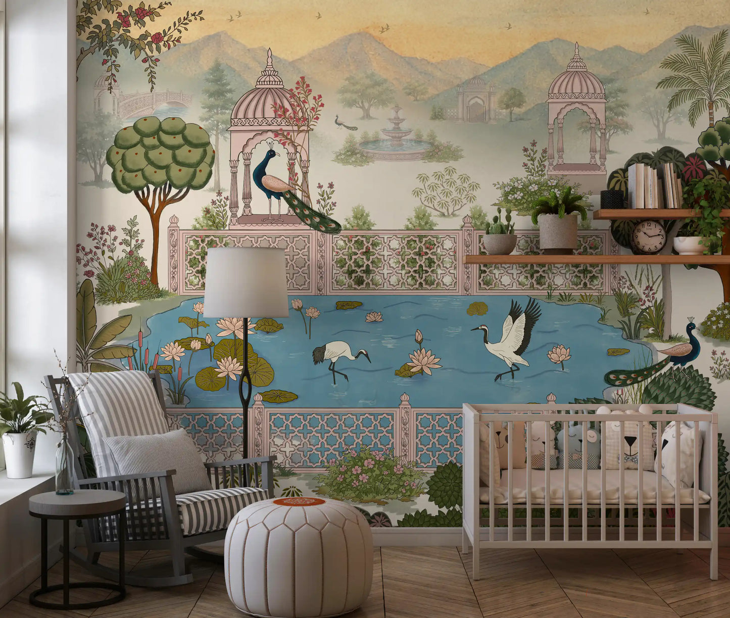 Serene Lotus Pond and Pavilion Vista Wall Mural