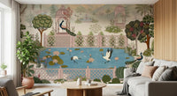 Serene Lotus Pond and Pavilion Vista Wall Mural