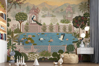 Serene Lotus Pond and Pavilion Vista Wall Mural