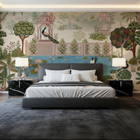 Serene Lotus Pond and Pavilion Vista Wall Mural