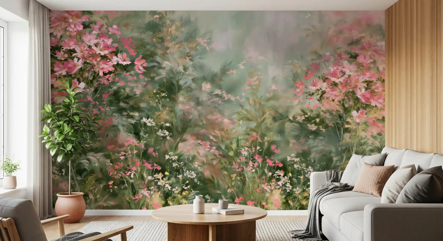 Impressionist Pink Blossom Meadow Wall Mural