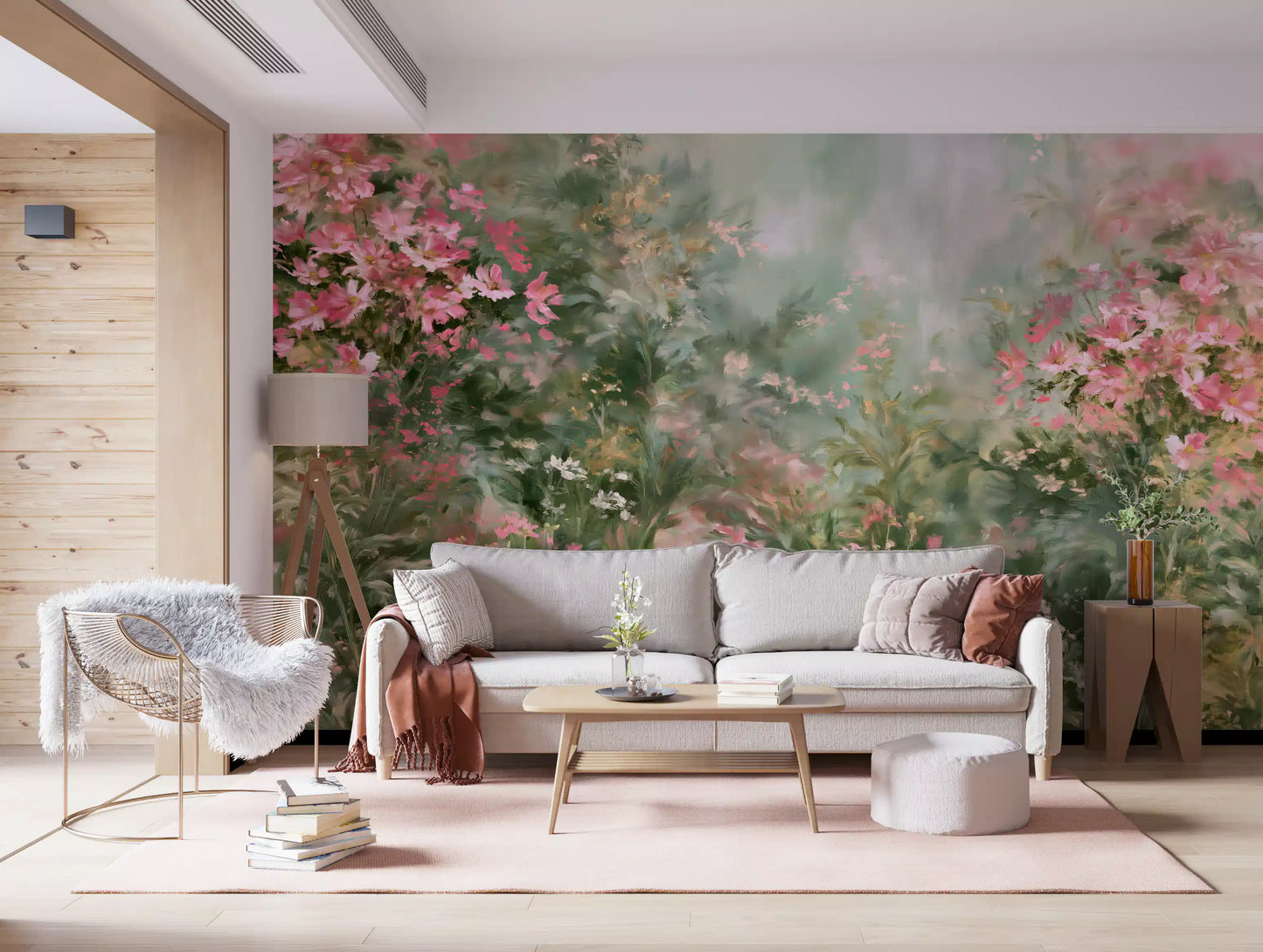 Impressionist Pink Blossom Meadow Wall Mural