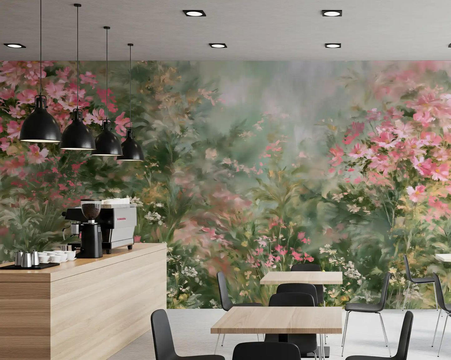 Impressionist Pink Blossom Meadow Wall Mural
