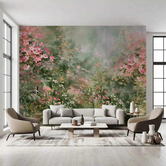 Impressionist Pink Blossom Meadow Wall Mural