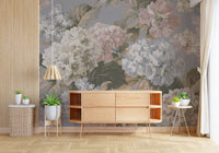 Slate Gray Botanical Hydrangea Bloom Wall Mural