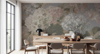 Slate Gray Botanical Hydrangea Bloom Wall Mural