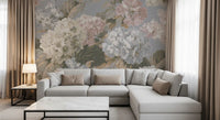 Slate Gray Botanical Hydrangea Bloom Wall Mural