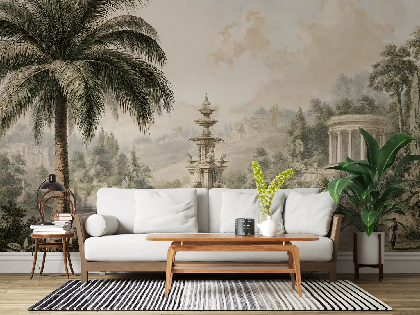 Serene Park Pond and Classical Architecture Wall Mural