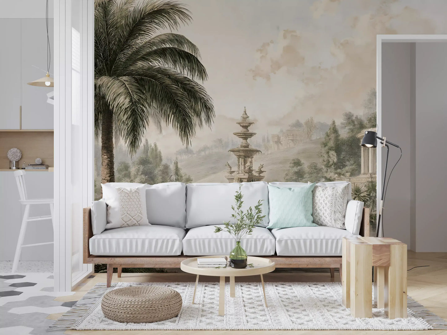 Serene Park Pond and Classical Architecture Wall Mural