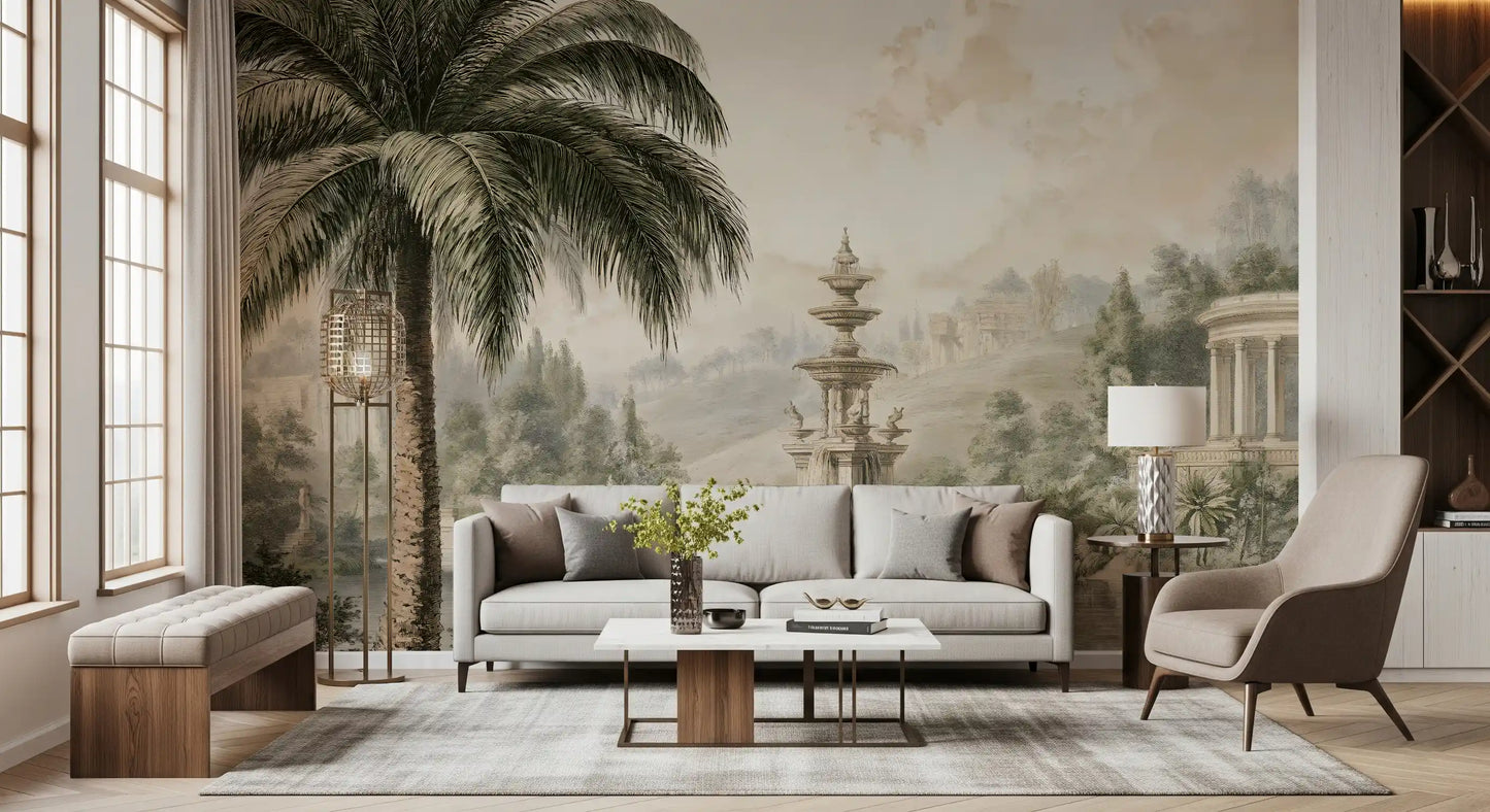 Serene Park Pond and Classical Architecture Wall Mural