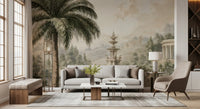 Serene Park Pond and Classical Architecture Wall Mural