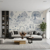 Toile de Jouy Country Cottage Sketch Wall Mural