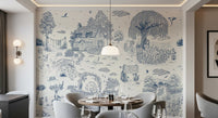 Toile de Jouy Country Cottage Sketch Wall Mural