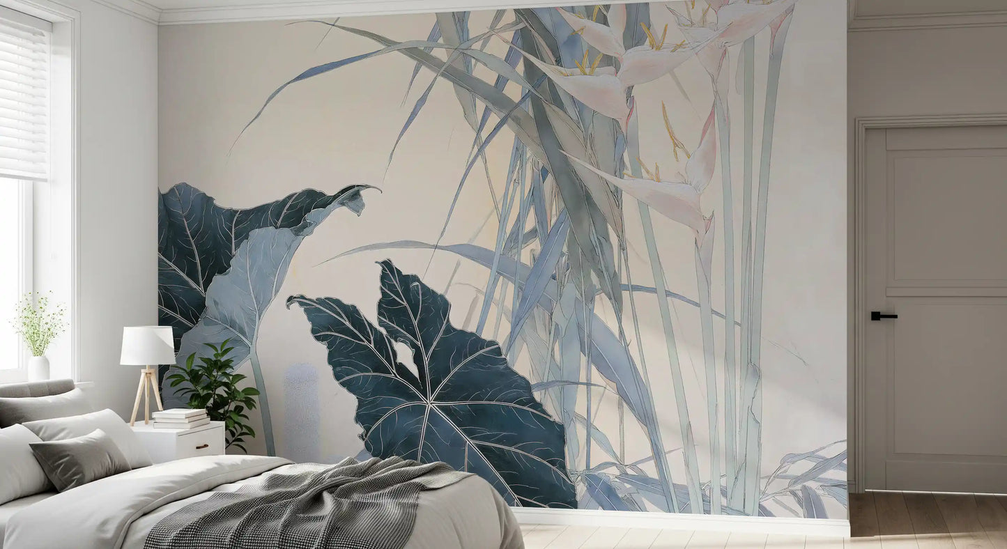 Serene Tropical Botanical Illustration Wall Mural