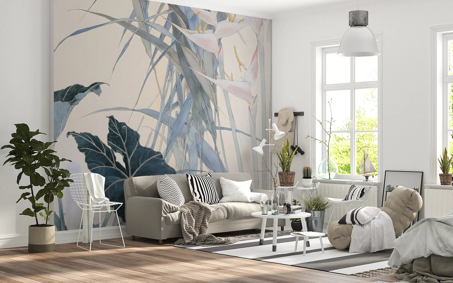 Serene Tropical Botanical Illustration Wall Mural