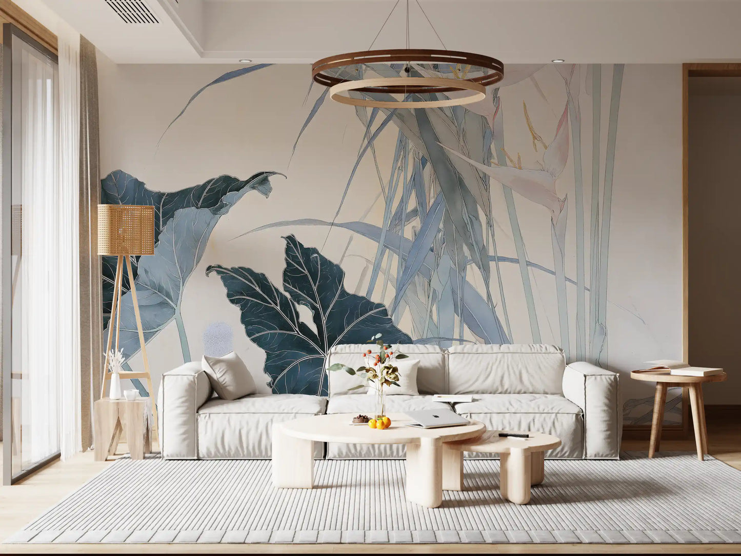 Serene Tropical Botanical Illustration Wall Mural