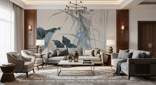 Serene Tropical Botanical Illustration Wall Mural