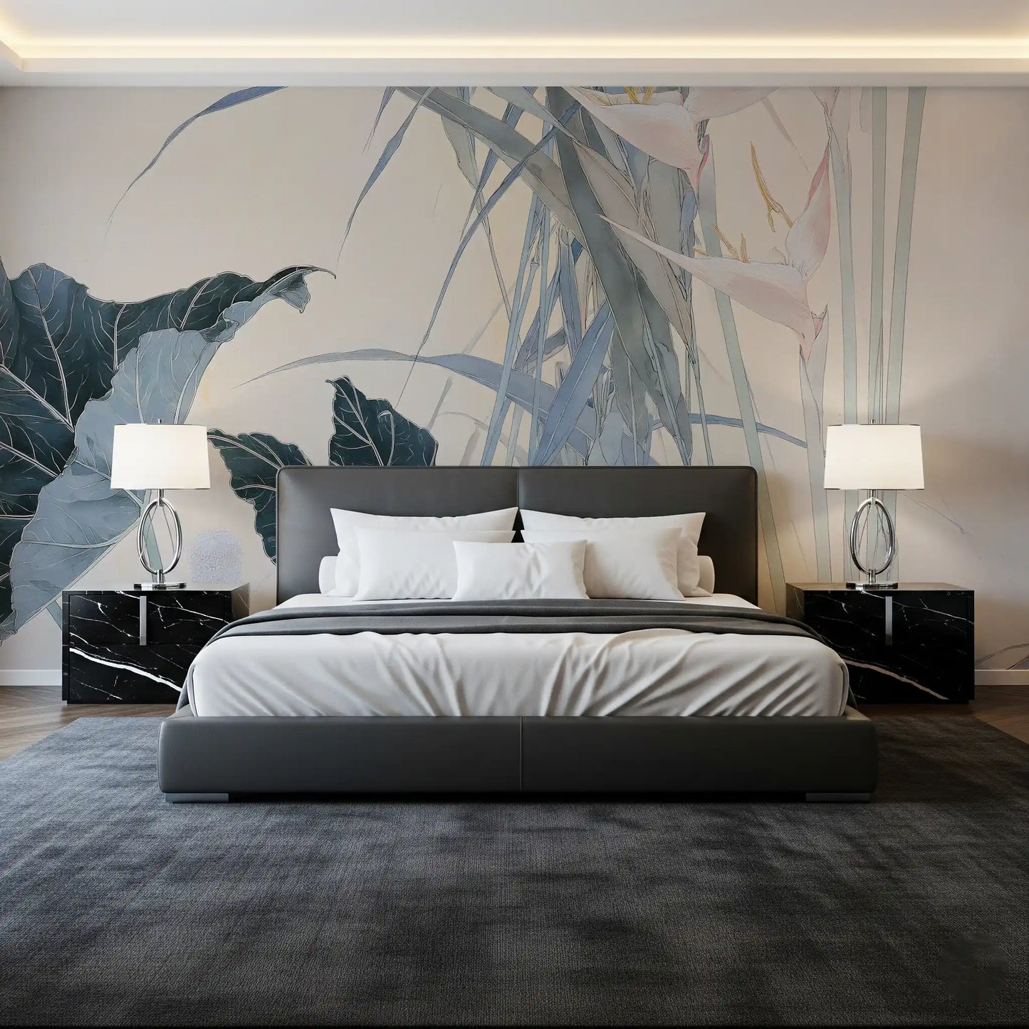 Serene Tropical Botanical Illustration Wall Mural