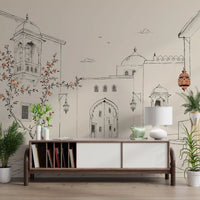 Serene Architectural Courtyard Sketch Wall Mural