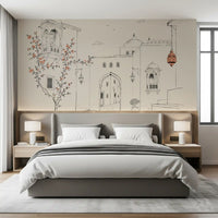 Serene Architectural Courtyard Sketch Wall Mural